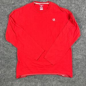 Champion Long Sleeve T-Shirt Mens XL Red‎ Casual Crew Neck Logo Basic Top